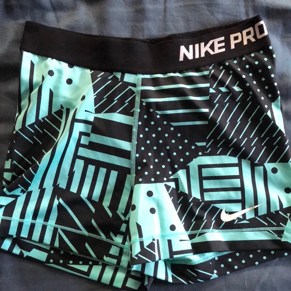 Nike Pants - Polkadot/Stripe Teal and Black Nike Pro Shorts